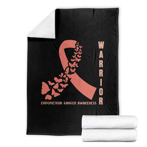 Endometrial Cancer Warrior Fighter Butterfly Throw Blanket Peach Ribbon Hope