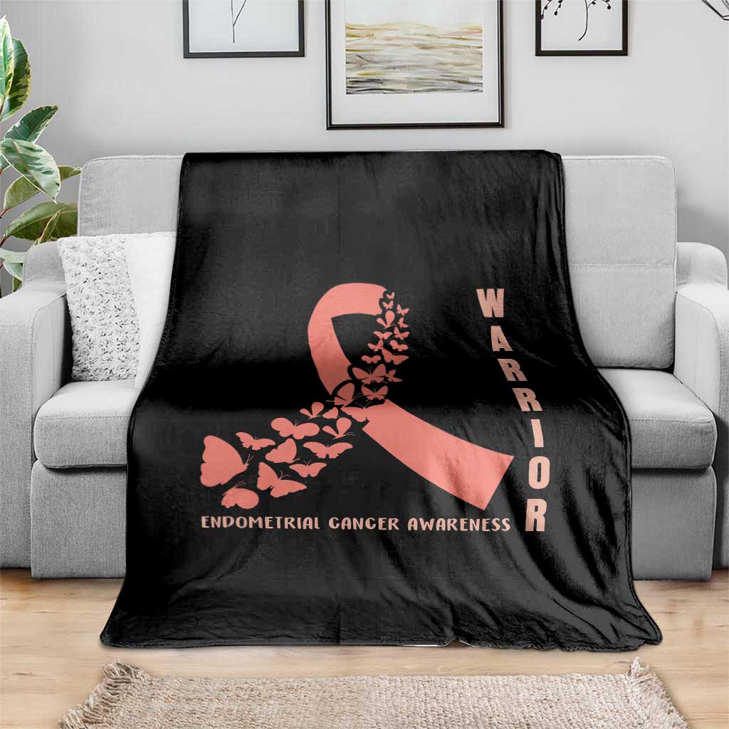 Endometrial Cancer Warrior Fighter Butterfly Throw Blanket Peach Ribbon Hope