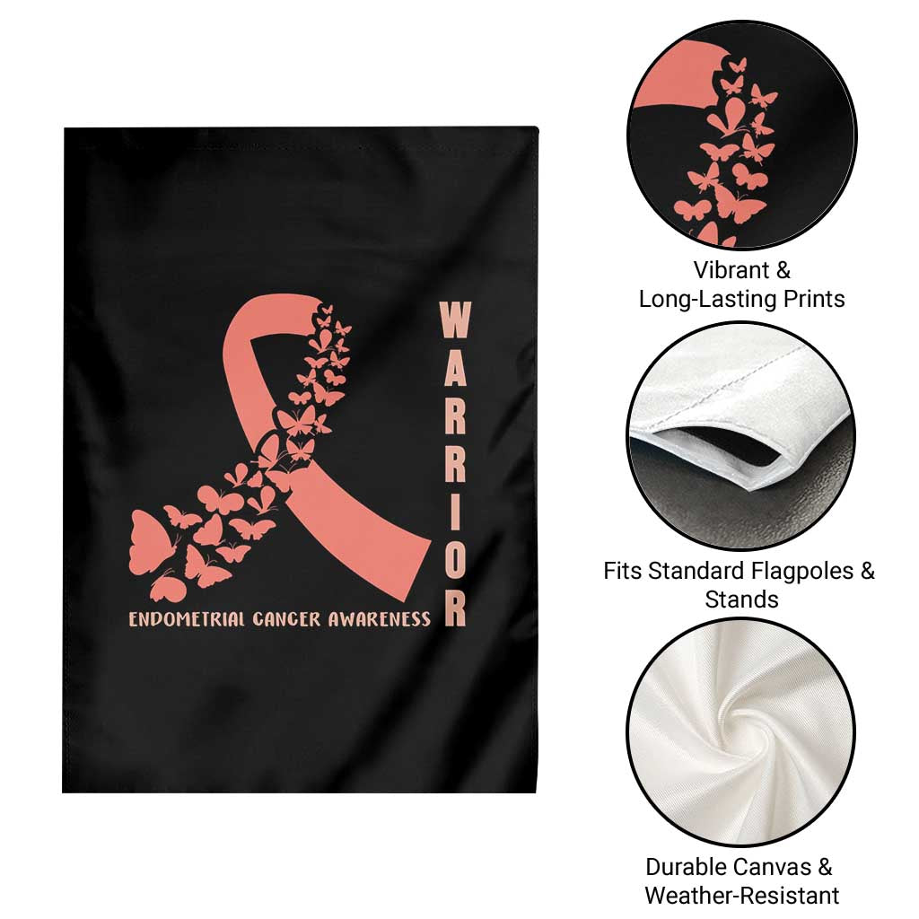 Endometrial Cancer Warrior Fighter Butterfly Garden Flag Peach Ribbon Hope