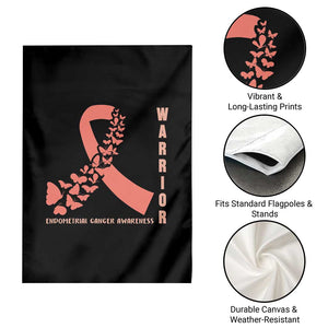 Endometrial Cancer Warrior Fighter Butterfly Garden Flag Peach Ribbon Hope