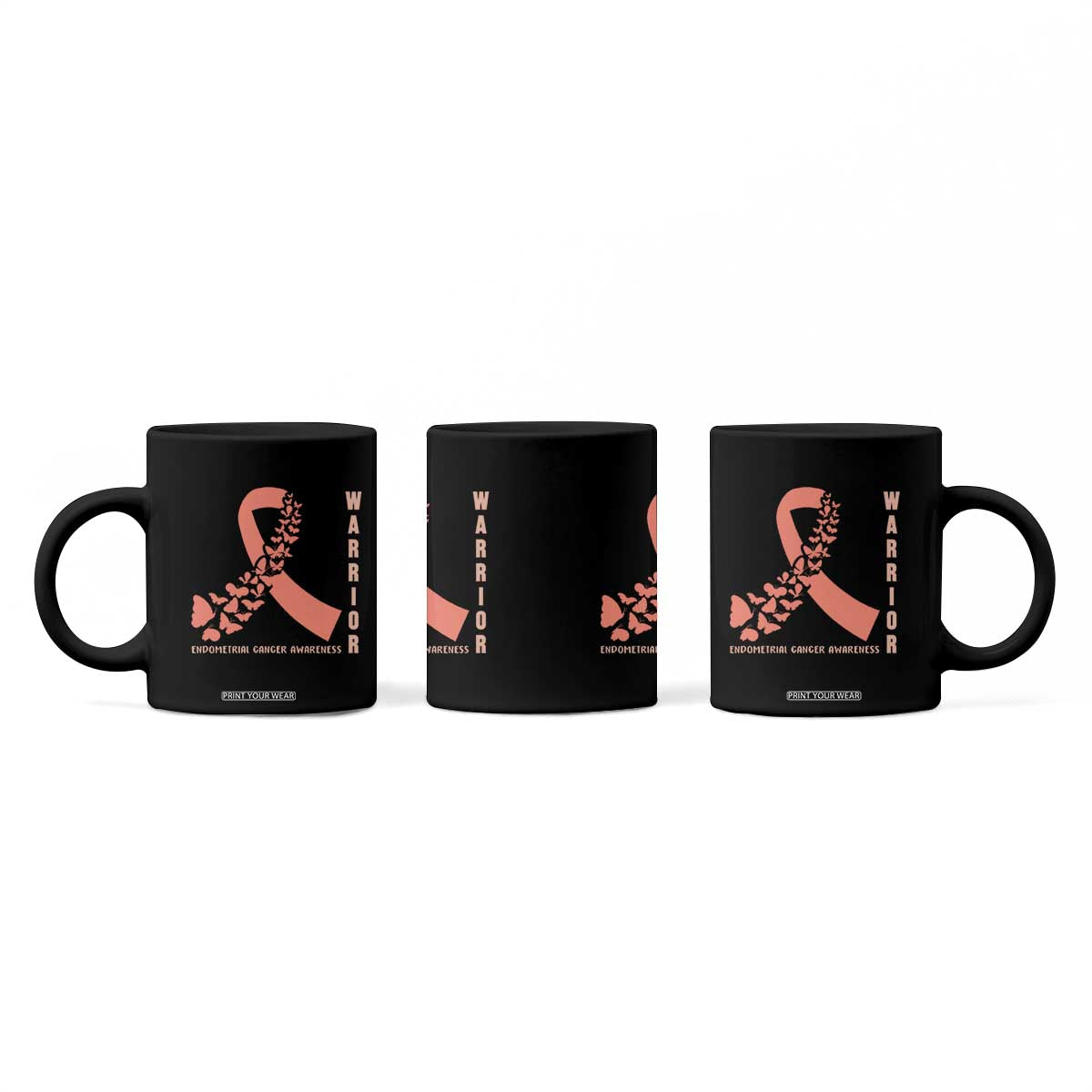 Endometrial Cancer Warrior Fighter Butterfly Coffee Mug Peach Ribbon Hope