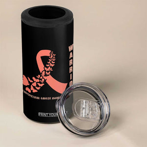 Endometrial Cancer Warrior Fighter Butterfly 4 in 1 Can Cooler Tumbler Peach Ribbon Hope