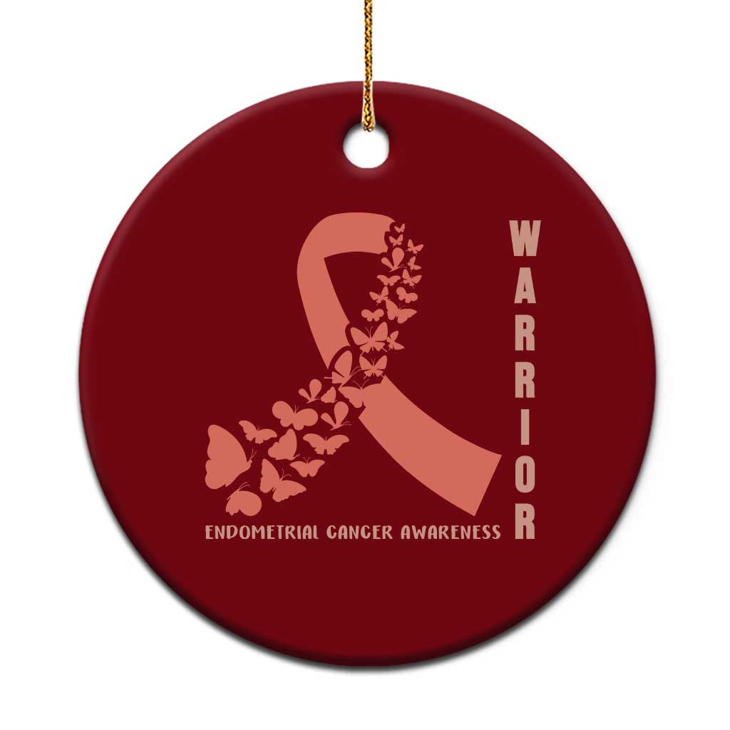 Endometrial Cancer Warrior Fighter Butterfly Ceramic Ornament Peach Ribbon Hope