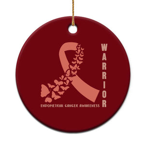 Endometrial Cancer Warrior Fighter Butterfly Ceramic Ornament Peach Ribbon Hope