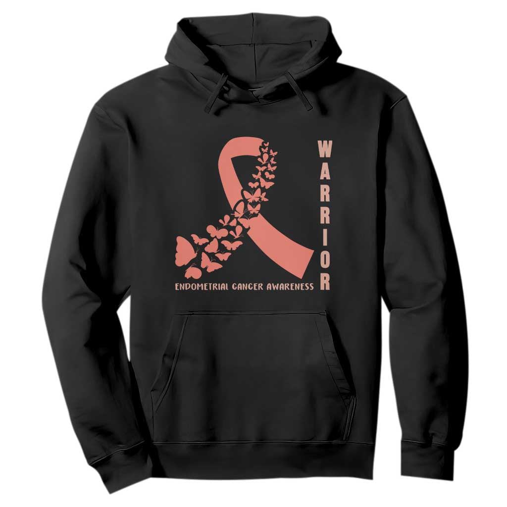Endometrial Cancer Warrior Fighter Butterfly Hoodie Peach Ribbon Hope TS12 Black Print Your Wear