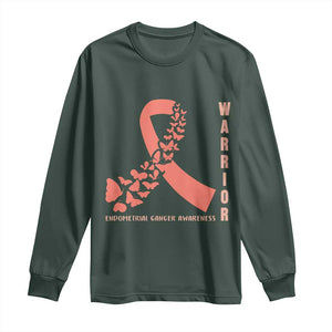 Endometrial Cancer Warrior Fighter Butterfly Long Sleeve Shirt Peach Ribbon Hope