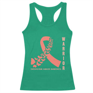 Endometrial Cancer Warrior Fighter Butterfly Racerback Tank Top Peach Ribbon Hope
