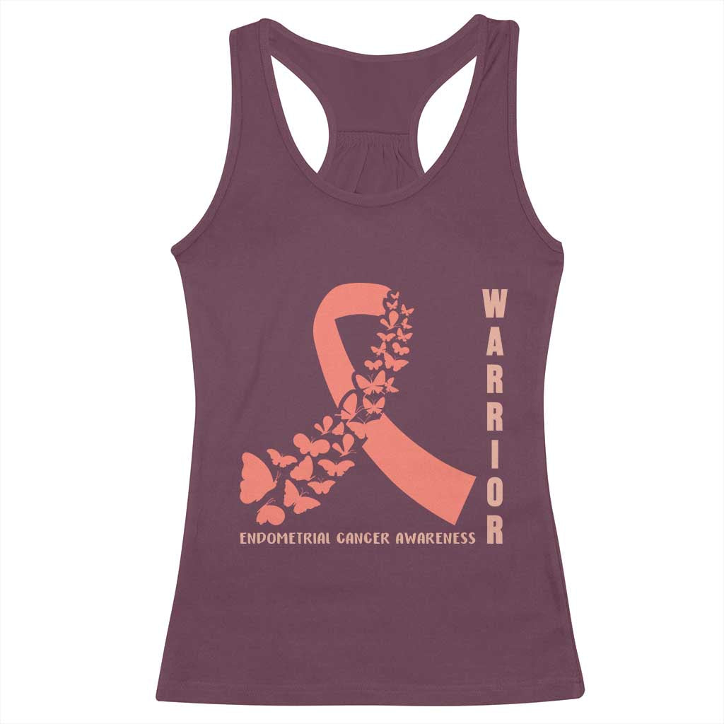 Endometrial Cancer Warrior Fighter Butterfly Racerback Tank Top Peach Ribbon Hope