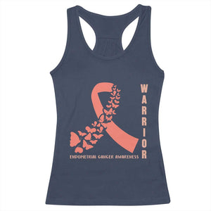 Endometrial Cancer Warrior Fighter Butterfly Racerback Tank Top Peach Ribbon Hope