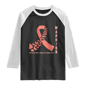 Endometrial Cancer Warrior Fighter Butterfly Raglan Shirt Peach Ribbon Hope