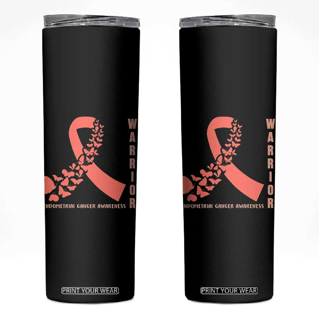 Endometrial Cancer Warrior Fighter Butterfly Skinny Tumbler Peach Ribbon Hope