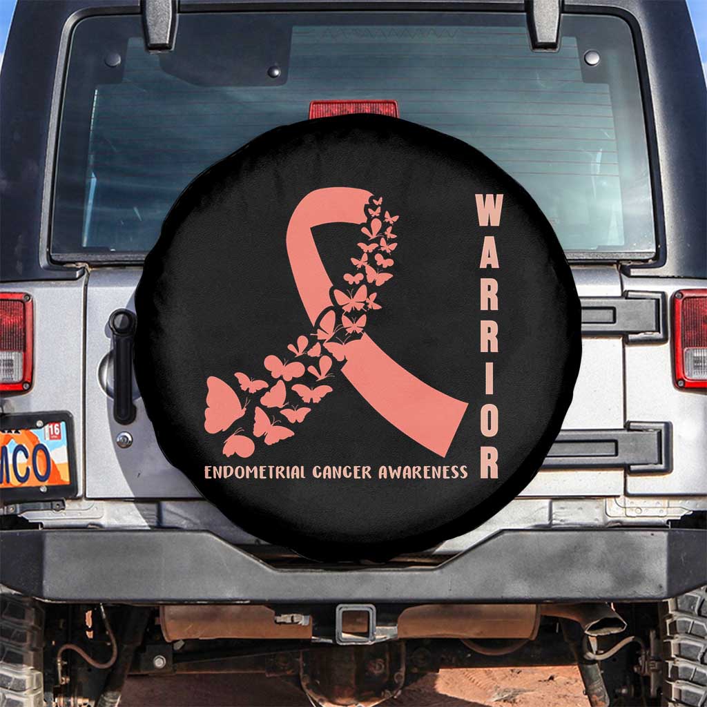 Endometrial Cancer Warrior Fighter Butterfly Spare Tire Cover Peach Ribbon Hope