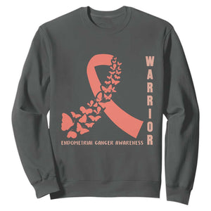 Endometrial Cancer Warrior Fighter Butterfly Sweatshirt Peach Ribbon Hope