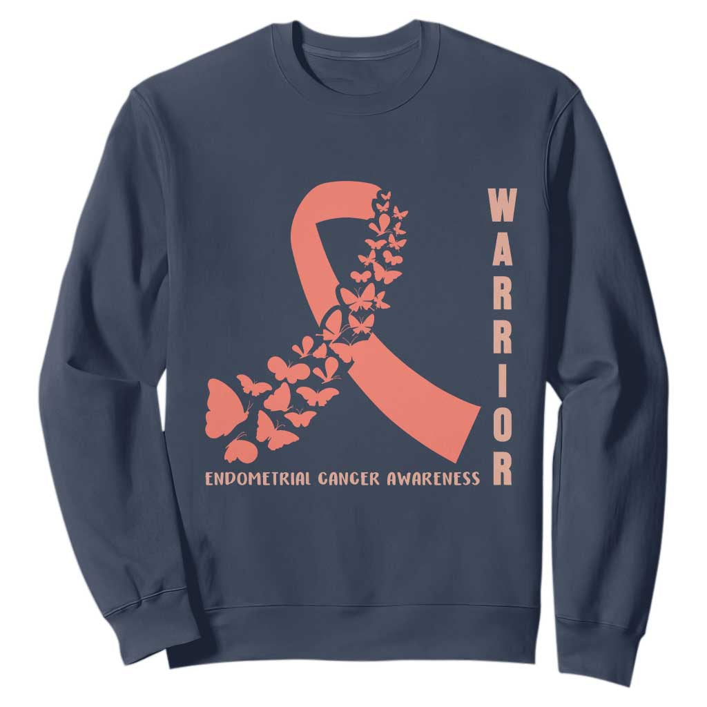 Endometrial Cancer Warrior Fighter Butterfly Sweatshirt Peach Ribbon Hope