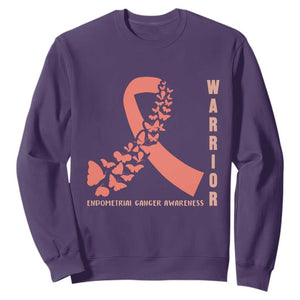 Endometrial Cancer Warrior Fighter Butterfly Sweatshirt Peach Ribbon Hope