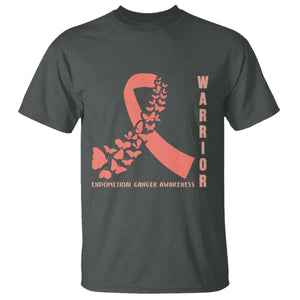 Endometrial Cancer Warrior Fighter Butterfly T Shirt Peach Ribbon Hope