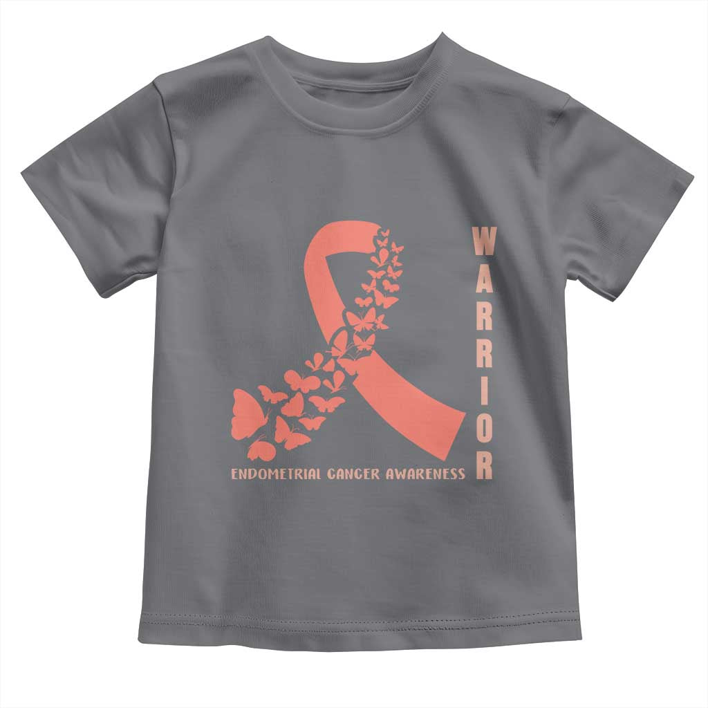 Endometrial Cancer Warrior Fighter Butterfly Toddler T Shirt Peach Ribbon Hope