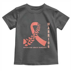 Endometrial Cancer Warrior Fighter Butterfly Toddler T Shirt Peach Ribbon Hope