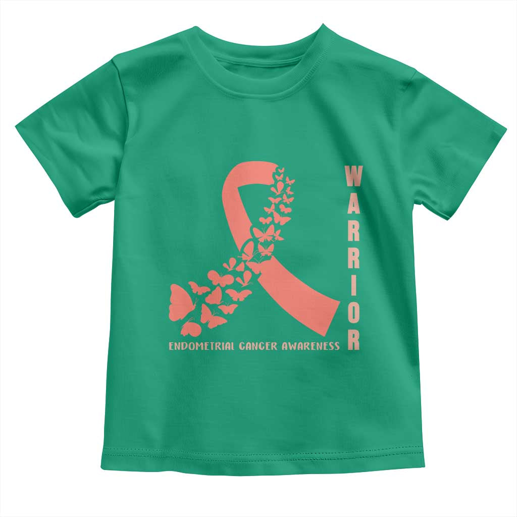 Endometrial Cancer Warrior Fighter Butterfly Toddler T Shirt Peach Ribbon Hope