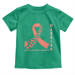 Endometrial Cancer Warrior Fighter Butterfly Toddler T Shirt Peach Ribbon Hope