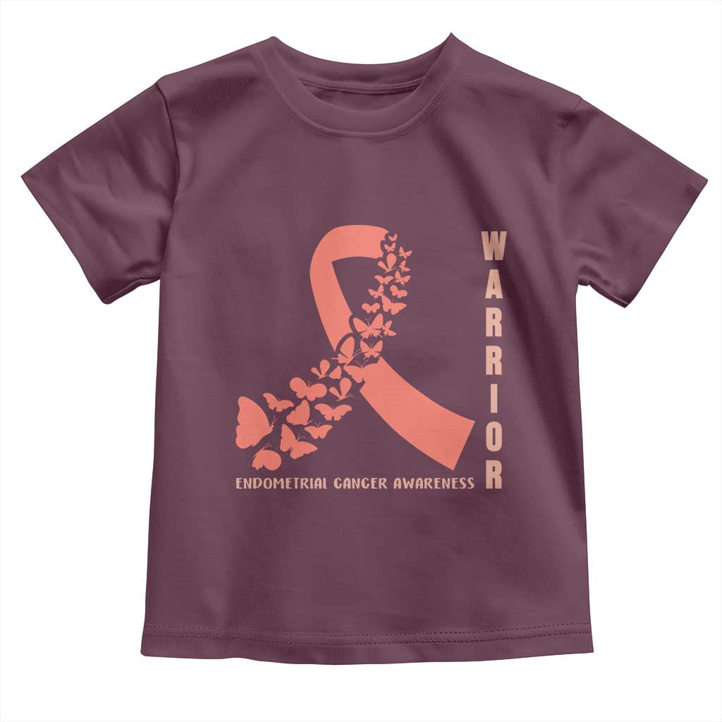 Endometrial Cancer Warrior Fighter Butterfly Toddler T Shirt Peach Ribbon Hope