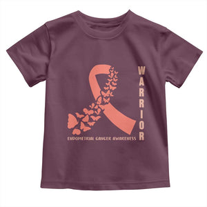 Endometrial Cancer Warrior Fighter Butterfly Toddler T Shirt Peach Ribbon Hope