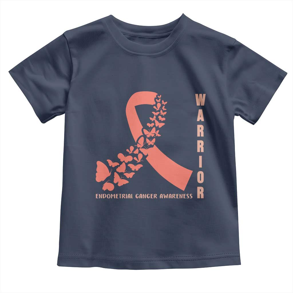 Endometrial Cancer Warrior Fighter Butterfly Toddler T Shirt Peach Ribbon Hope