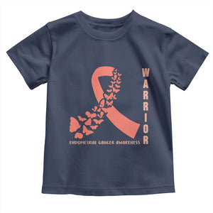 Endometrial Cancer Warrior Fighter Butterfly Toddler T Shirt Peach Ribbon Hope