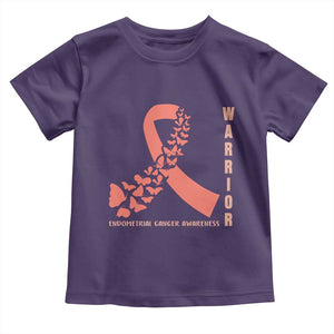 Endometrial Cancer Warrior Fighter Butterfly Toddler T Shirt Peach Ribbon Hope