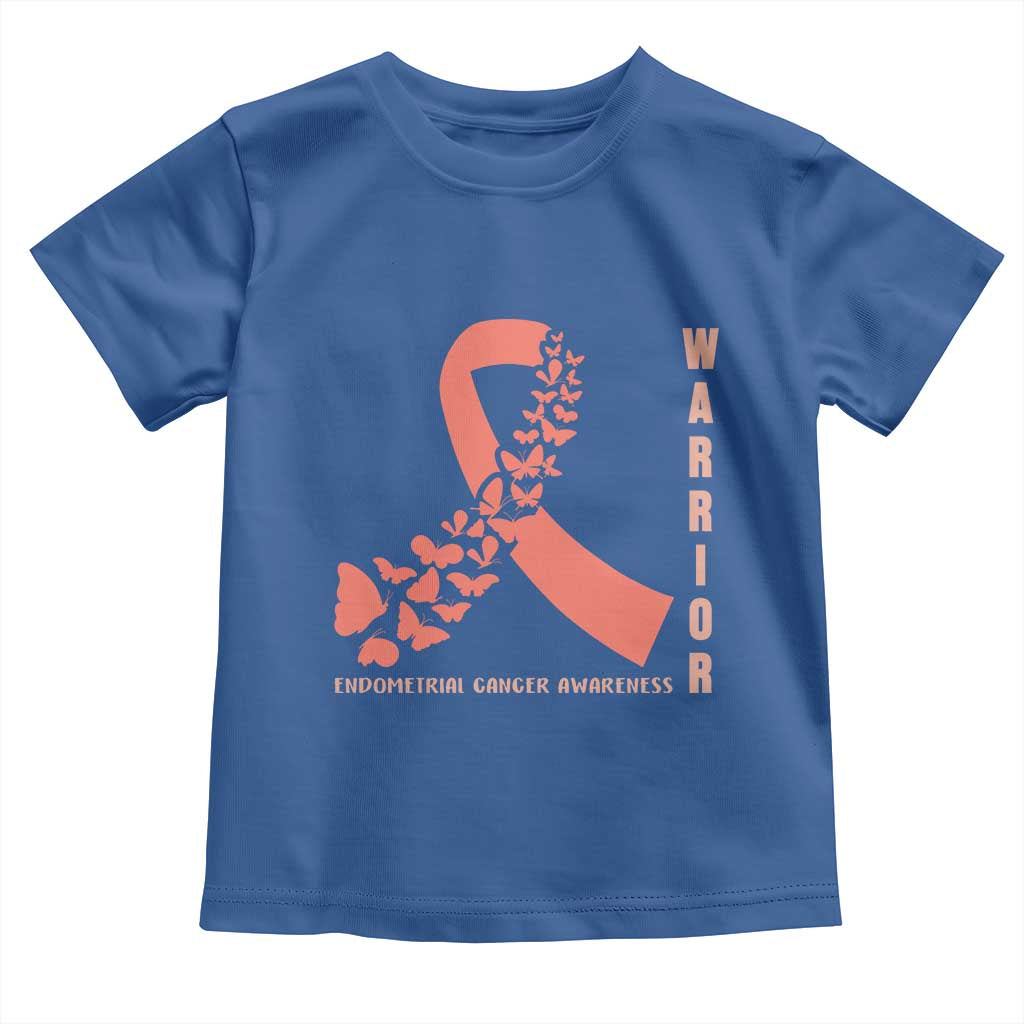 Endometrial Cancer Warrior Fighter Butterfly Toddler T Shirt Peach Ribbon Hope