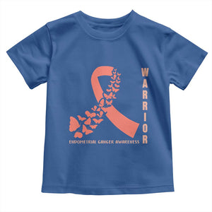 Endometrial Cancer Warrior Fighter Butterfly Toddler T Shirt Peach Ribbon Hope