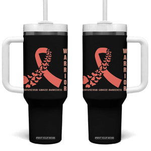 Endometrial Cancer Warrior Fighter Butterfly Tumbler With Handle Peach Ribbon Hope