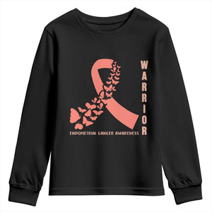 Endometrial Cancer Warrior Fighter Butterfly Youth Sweatshirt Peach Ribbon Hope