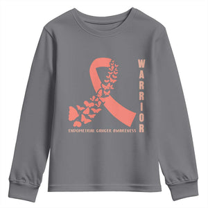 Endometrial Cancer Warrior Fighter Butterfly Youth Sweatshirt Peach Ribbon Hope