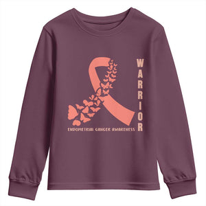 Endometrial Cancer Warrior Fighter Butterfly Youth Sweatshirt Peach Ribbon Hope