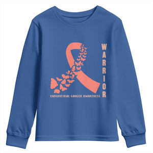 Endometrial Cancer Warrior Fighter Butterfly Youth Sweatshirt Peach Ribbon Hope
