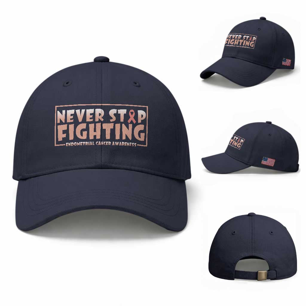 Endometrial Cancer Fighter Baseball Cap Never Stop Fighting Peach Ribbon