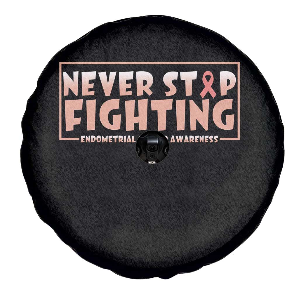 Endometrial Cancer Fighter Spare Tire Cover Never Stop Fighting Peach Ribbon
