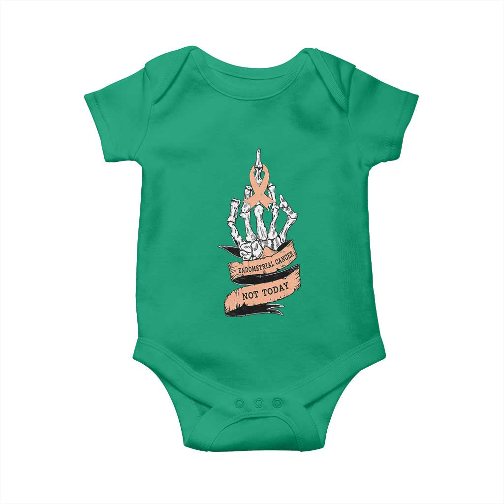 Funny Endometrial Cancer Skeleton Not Today Baby Onesie Fighter Peach Ribbon