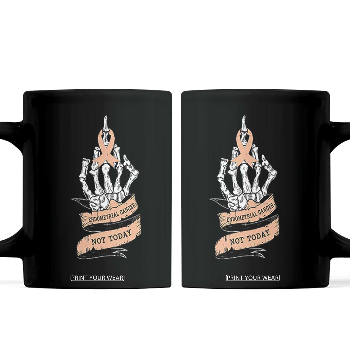Funny Endometrial Cancer Skeleton Not Today Coffee Mug Fighter Peach Ribbon