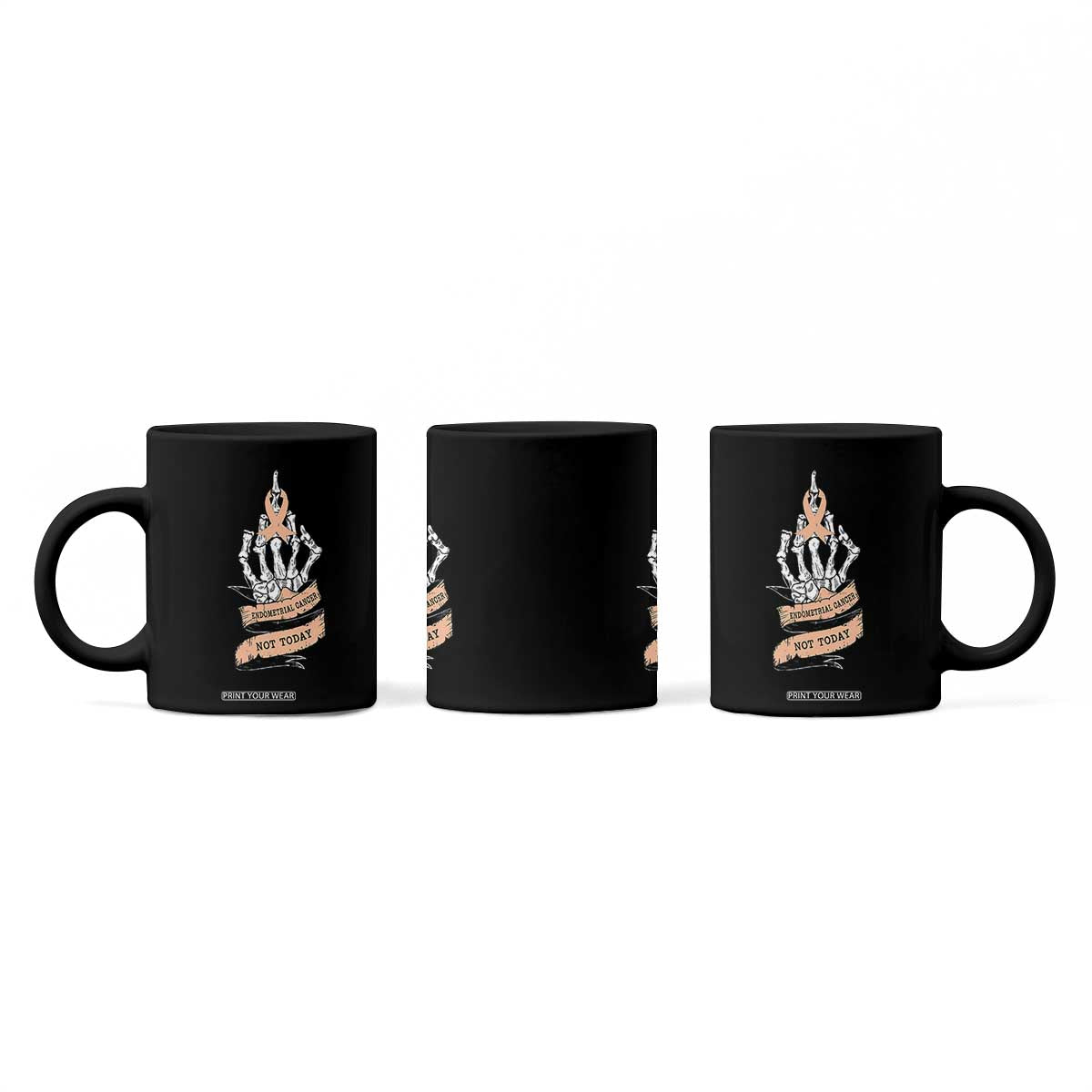 Funny Endometrial Cancer Skeleton Not Today Coffee Mug Fighter Peach Ribbon