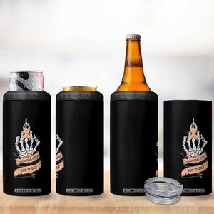 Funny Endometrial Cancer Skeleton Not Today 4 in 1 Can Cooler Tumbler Fighter Peach Ribbon