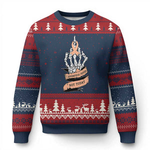 Funny Endometrial Cancer Skeleton Not Today Ugly Christmas Sweater Fighter Peach Ribbon