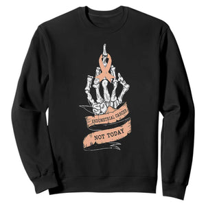Funny Endometrial Cancer Skeleton Not Today Sweatshirt Fighter Peach Ribbon