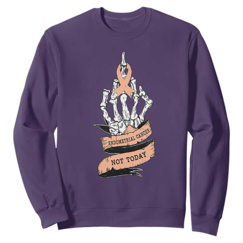 Funny Endometrial Cancer Skeleton Not Today Sweatshirt Fighter Peach Ribbon