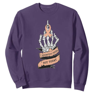 Funny Endometrial Cancer Skeleton Not Today Sweatshirt Fighter Peach Ribbon