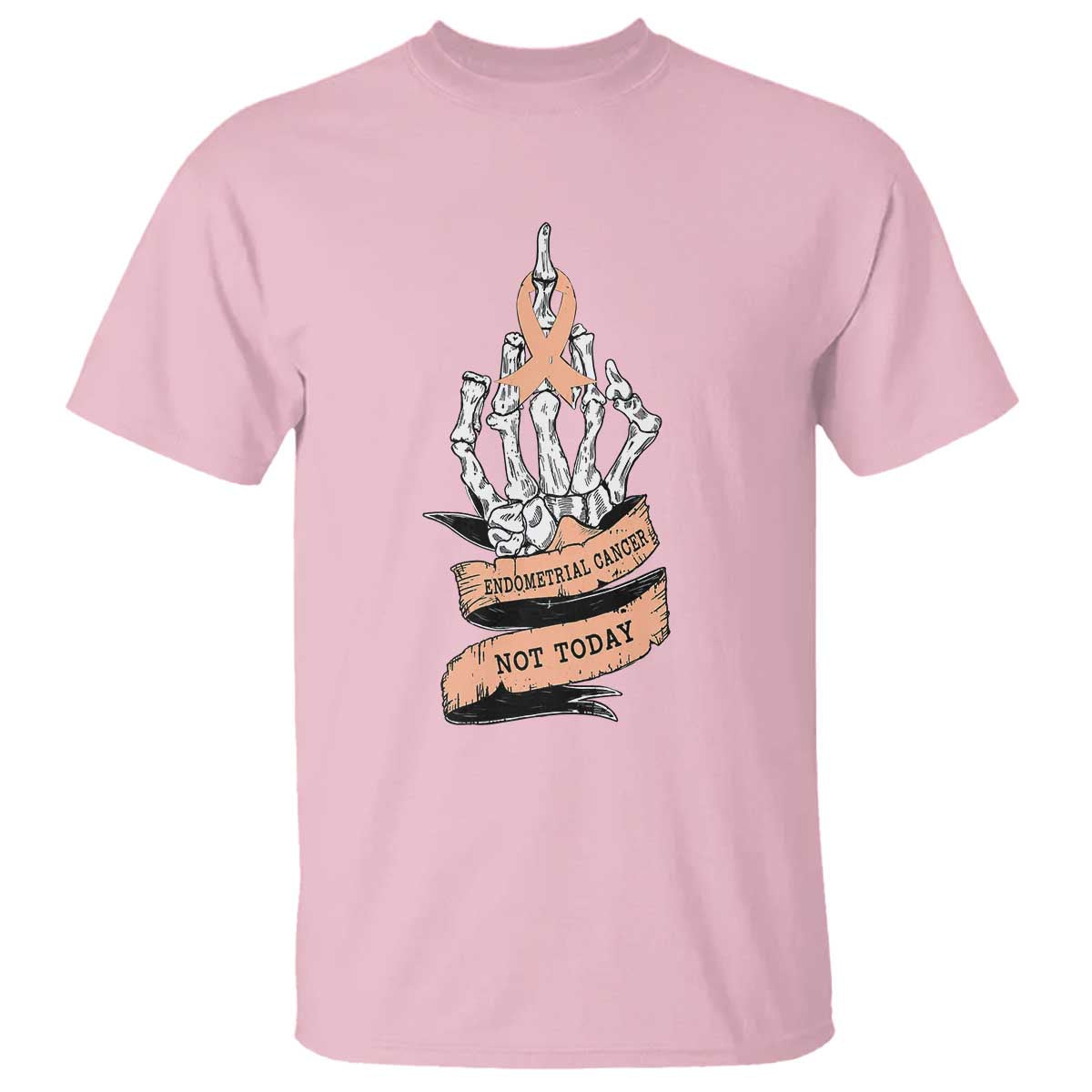 Funny Endometrial Cancer Skeleton Not Today T Shirt Fighter Peach Ribbon