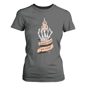 Funny Endometrial Cancer Skeleton Not Today T Shirt For Women Fighter Peach Ribbon