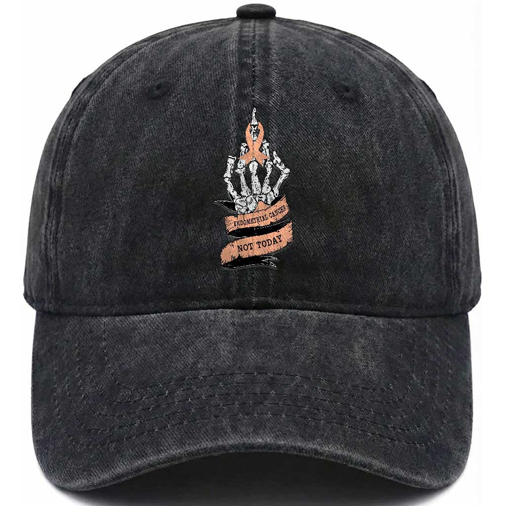 Funny Endometrial Cancer Skeleton Not Today Washed Cotton Baseball Cap Fighter Peach Ribbon