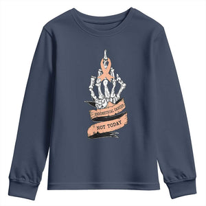 Funny Endometrial Cancer Skeleton Not Today Youth Sweatshirt Fighter Peach Ribbon